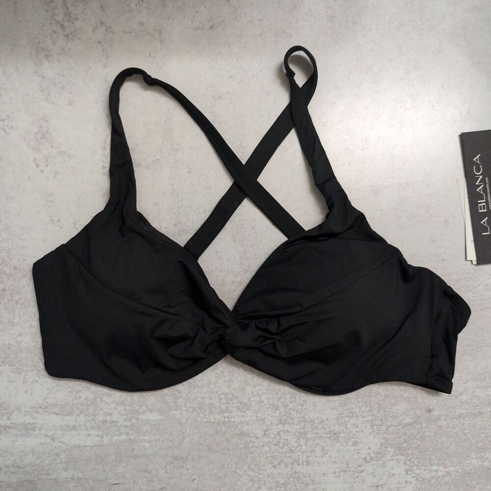 La Blanca Black Island Goddess Underwire Twist Front Bra Top Size 16 NWT